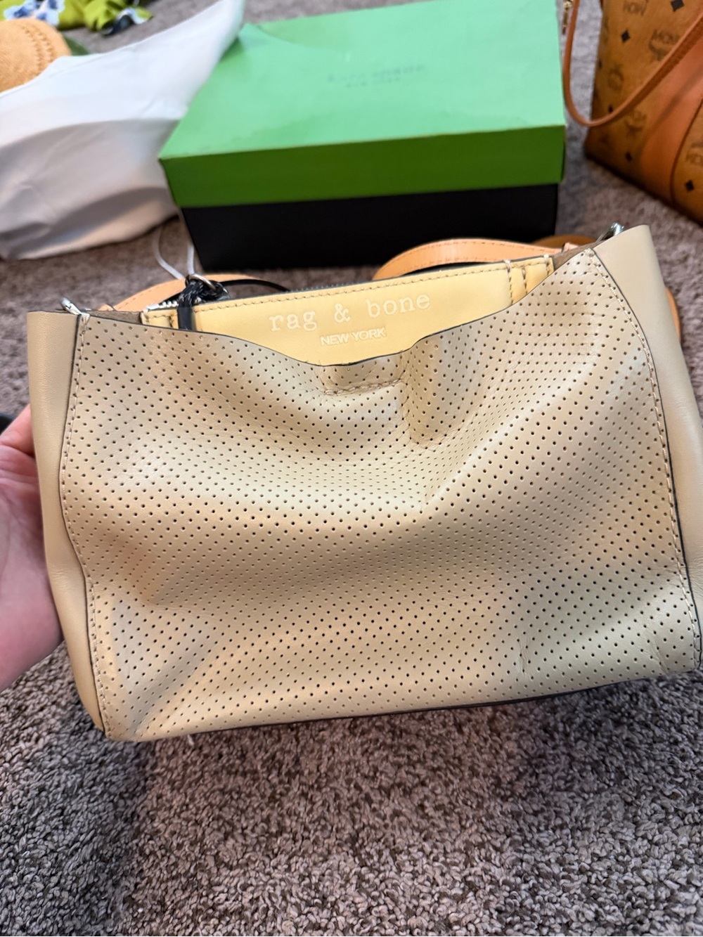 rag & bone Passenger Perforated Beige Leather Shoulder Bag